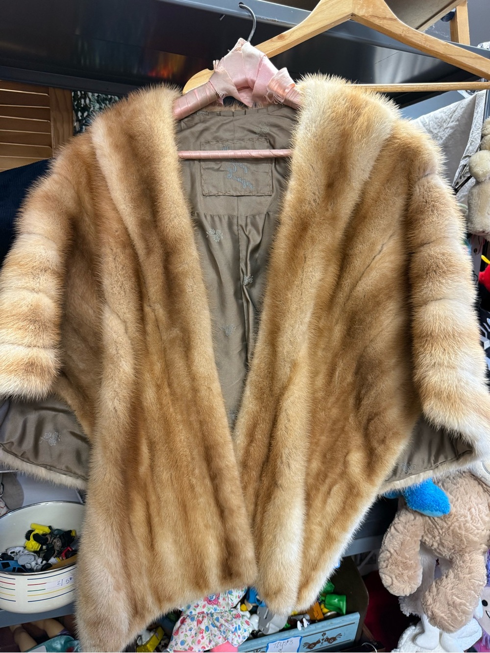 Vintage Natural Brown Fur Stole Cape